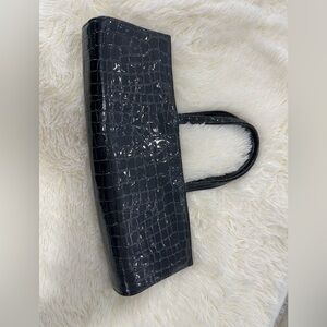 Roberto Vascon Black Crocodile-Pattern Tote